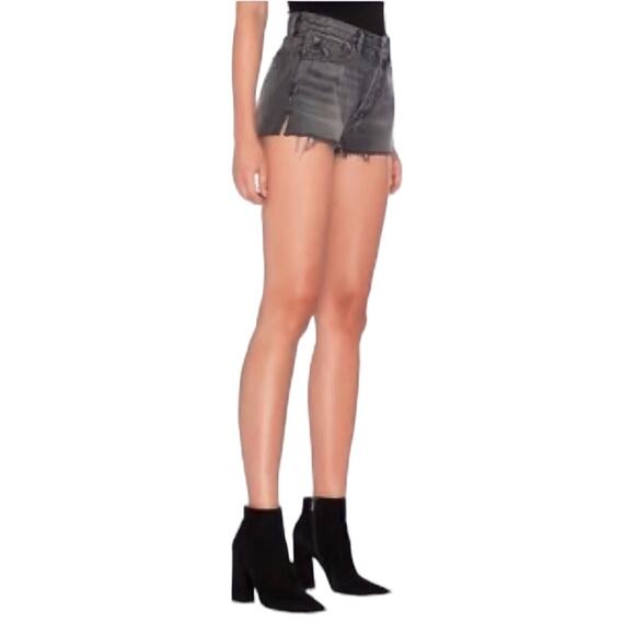 GRLFRND Cindy Hidden Button Fly High Rise Gray Cut-Off Jean Shorts Raw Hem 32 - Picture 1 of 14
